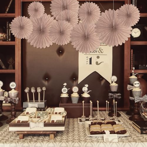 Image of 20 Pcs Brown Hanging Paper Fan, Hanging Honeycomb Round Paper Fans for Weddings, Birthdays, Christmas, Baby Showers, Classroom, Events Ceiling Party Supplies Decorations