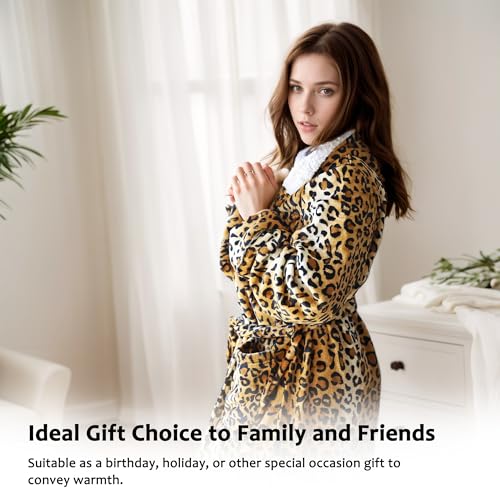 Catalonia Womens Plush Fleece Long Robe with Hood, Plus Size Warm Soft Fluffy Lightweight Bathrobe, Valentine's Day Gift4