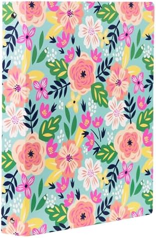 Steel Mill & Co Cute Decorative Hardcover 3 Ring Binder for Letter Size Paper, 1 Inch Round Rings, Colorful Binder Organizer for School/Office, Mint Floral