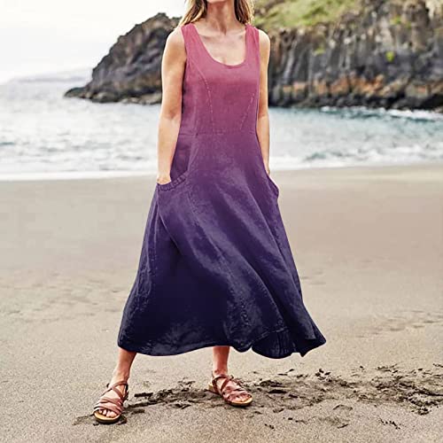 Plus Size Cotton Linen Summer Dresses for Curvy Women 2025 Sleeveless Maxi Vacation Beach Sundresses with Pockets