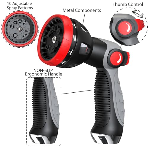 image for HmiL-U Garden Hose Nozzle - 10 Adjustable Patterns Metal High Pressure