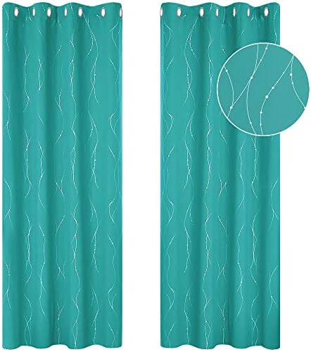 Deconovo White Curtains, Super Soft Dotted Line Foil Printed Thermal Insulated Window Treatment, Eyelet Blackout Curtains for Living Room, 46 x 54 Inch(Width x Drop), Greyish White, 2 Panels