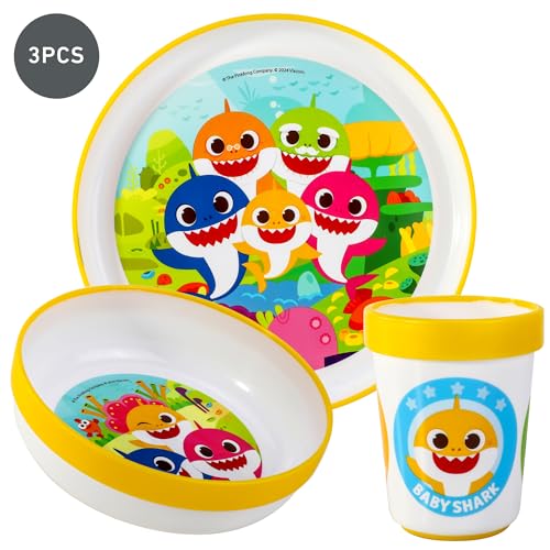Baby Shark 3pcs Reusable Bicolor Premium Kids Dinner Tableware Set Plate, Bowl & Tumbler, BPA Free - 6