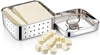 Stainless Steel Paneer Press and Strainer, Square Tofu Mold with Lid, 10.4 x 10.4 x 4 inches, 250ml