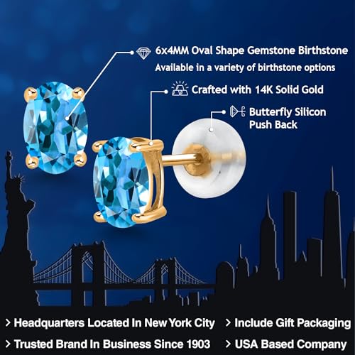 Gem Stone King 14K Gold Gemstone Birthstone Oval Stud Earrings | Oval 6X4MM | Gold Earrings For Women Men | Fine Jewelry Gifts for Her Mom Women Wife2