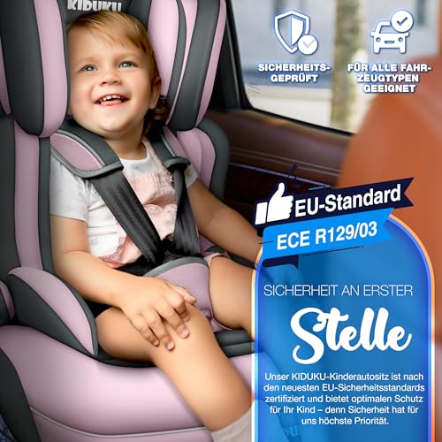 KIDUKU® Kindersitz 9-36 kg (1-12 Jahre) mit Kindersitzunterlage - Autositz ECE R129/03, Gruppe 1/2/3 Autokindersitz Kinderautositz