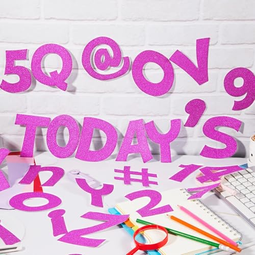 Image of Colarr 216 Pcs Glitter Bulletin Board Letters for Classroom Number Alphabet Punctuation Symbol Cutout 4'' Die-Cut Poster Letter with Adhesive Dot School Party Holiday Decor Display(Purple Pink)