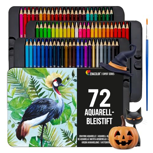 Zenacolor Aquarellstifte set 72 Stifte Aquarell Malstifte für Erwachsene und Kinder Wasservermalbar - Watercolor Pencils Metal Case