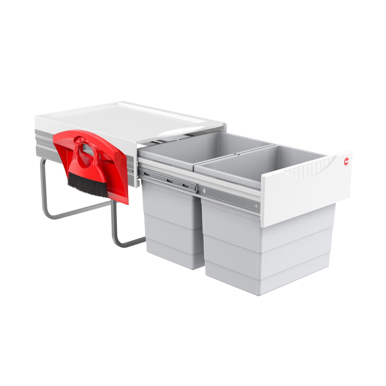 Hailo Abfallsammler 3641221 | TR Swing Raumspar-Tandem-H | Einbaumülleimer 2x 20 Liter | Abfalltrennsystem ab 40er Unterschrank | Vollauszug per Hand | Platzsparender Mülleimer für die Küche