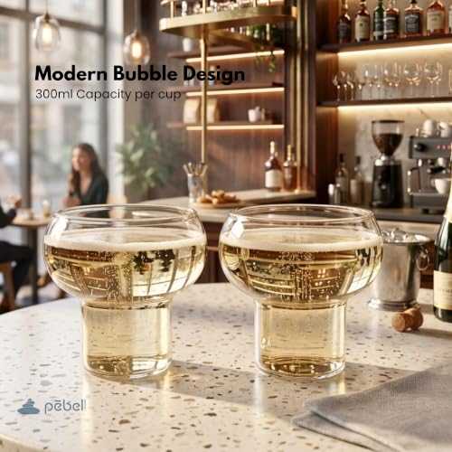 Image of PEBELLIFEWARE Cocktail Bubble Glass Tumblers (Set of 2) - Premium Borosilicate Clear Drinking Glasses 300ml for Coffee, Cocktail, Juice & Smoothie - Heat Resistant, Dishwasher Safe