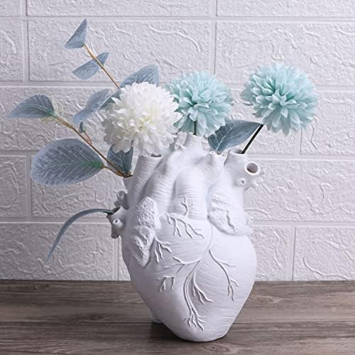 Anatomical Heart Vases Creative for Flowers Customized Sculpture Shaped Resin Art Vase Desktop Home Decoration Gift for Living Room (White)