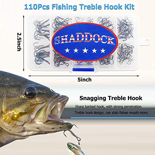 Fishing Treble Hooks Kit High Carbon Steel Hooks Strong Sharp Round Bend For Lures Baits Saltwater Fishing 110Pcs/Box Mixed 6 Size 4 6 8 10 12 14 #TOP4