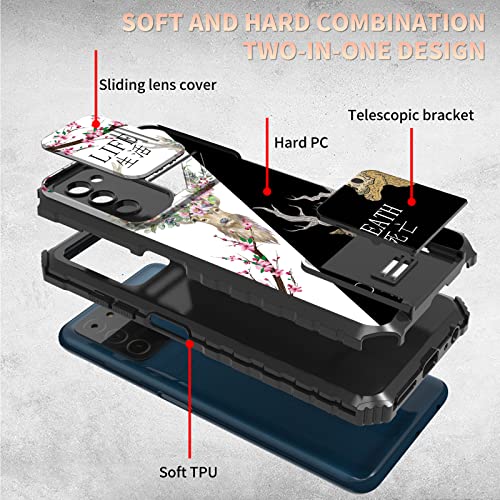Bwegrhe Life Death Deer Design For Samsung Galaxy A03S Phone Case With Slide Camera Cover, Dual Layer Shockproof Tpu Bumper Men Women Case With Folding Kickstand For Galaxy A03S #TOP1