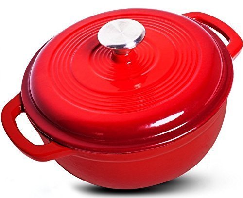 Enameled Cast Iron Dutch oven with Dual Handle and Cover Casserole Dish – Red, 6.2 Quarts - Utopia Kitchen
