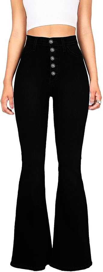 Skirt BL High Waisted Bell Bottom Jeans for Women Stretch Retro Flare Pants | Wide Leg Bootcut Flared Jeans With Pockets, Button Down High Rise Tummy Control, Soft Stretch Fabric, Going Out, Daily Wear
