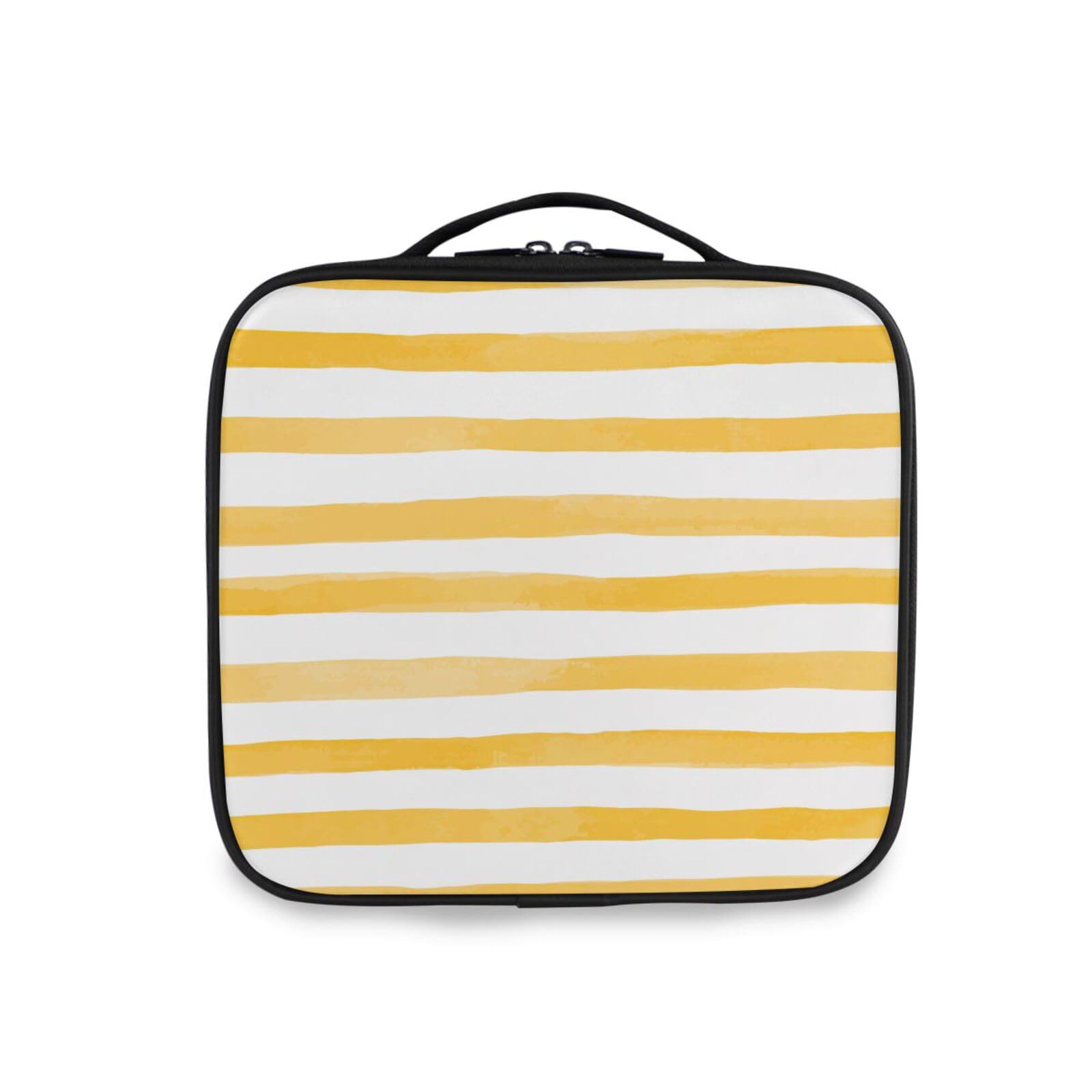 OTVEE Makeup Bag Yellow Stripes Brush Strokes Travel Cosmetic Bag Large Train Case with Adjustable Dividers