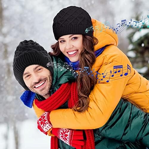 QKTYB Bluetooth Beanie Hat with Gloves V5.0 Bluetooth Hat Wireless Bluetooth Knit Cap Hands-Free Headphones Beanie Washable Bluetooth Music Headphone Hat Unique for Women Men Black