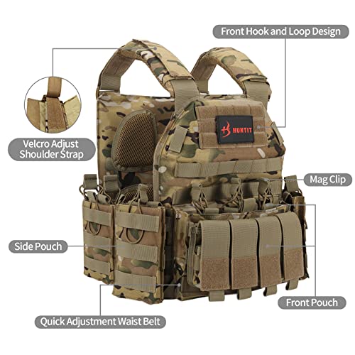 Huntit Tactical Vest Adjustable Airsoft Vest Breathable Modular Vest Weighted Vest For Adults Training Vest For Men Camo #TOP4