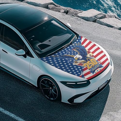 Image of Hood Cover Protector for Car, Stretchable Auto Hood Wrap Blankets, USA 250th Birthday and Bald Eagle Waterproof Automotive Accessories for SUV Sedans Trucks (59x39 inches)