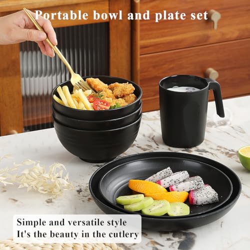 Schwarzer großer Teller Ø26cm aus dickem PP-Plastik - Detailansicht von Berglander 24tlg Geschirr Schwarz Deal – Dealf...