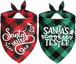 JOTFA 2 Pack Christmas Dog Bandanas, Holiday Christmas Plaid Dog Puppy Bandana Scarf Costume for Small Medium Dogs Pets