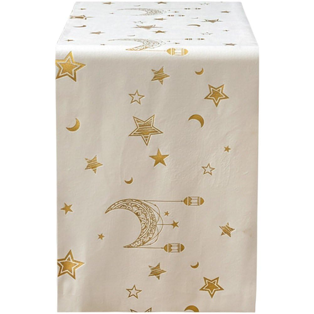 Hrippy Eid Mubarak Table Runner, Muslim Decor Tablecloths, Ramadan Table Flag Cloth Moon Star Tablecover Table Protector