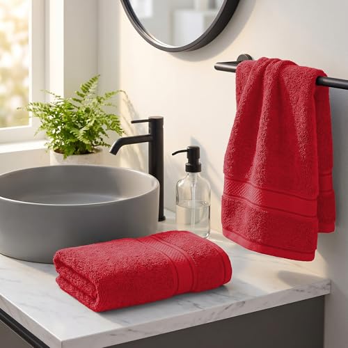 Image of Trident Towels for Hand, Indulgence Collection, 100% Cotton Towels for Men /Women, Premium Hand Towel Set, 600 GSM, 2 Pc Hand Towel, 40 cm x 60 cm - Blood Red