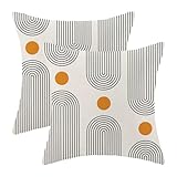 Boho Mid Century Pillow Covers 18x18 Set of 2, Abstract Simple Sun Arch Decorative Throw Pillowcase Boho Modern Outdoor Farmhouse Cushion Cover for Sofa Couch Bed Living Room Decor
