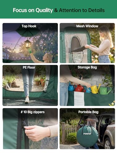 Porayhut Pop up Greenhouse Tent,Portable Large Walk-in Plant House 10’X10’ ,Indoor Outdoor Gardening Plant Sunshine Room with PVC Mesh Cloth Cover for Protecting Plant from Cold Frost & Birds