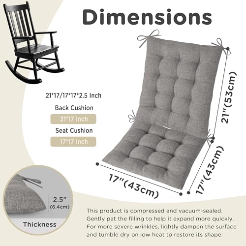 Image of AddGrace Rocking Chair Cushions Indoor with Ties 21x17 /17x17 Light Grey | Non Slip, Textured Fabric, Tufted, Seat & Back Cushion for Living Room, Bedroom, Seniors, Small Antique Rockers, Gliders