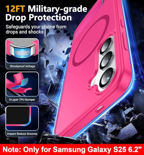 Image of SPIDERCASE Magnetic for Samsung Galaxy S25 Case, [3 Stand Ways][ Military Grade Drop Protection] with Invisible Stand Shockproof Slim Case for Samsung Galaxy S25 6.2 inch, Rose Red