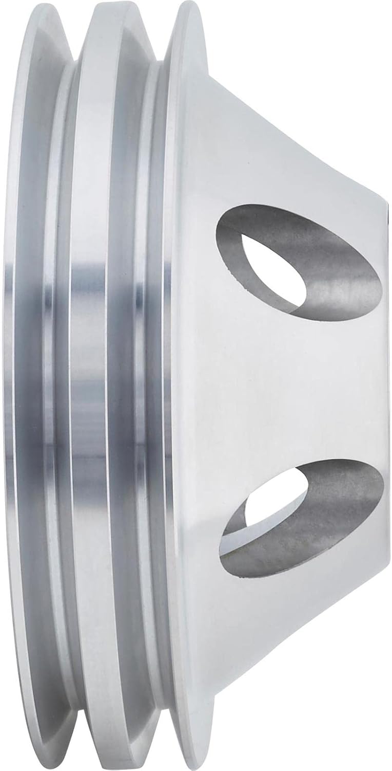 Speedway Motors SBC Aluminum Double Groove Pulley Set for Long Water Pump, Lightweight Precision Machined Cast Aluminum, 6.6 Inch V-Belt Pulleys, 1969-1985 SBC