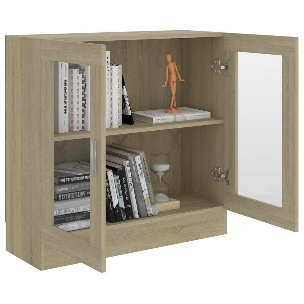 Szafka z witryną dąb Sonoma 82,5 x 30,5 x 80 cm materiał drewnopochodny ze szklanymi drzwiami do salonu, gabinetu, biura, segregatora i dekoracji