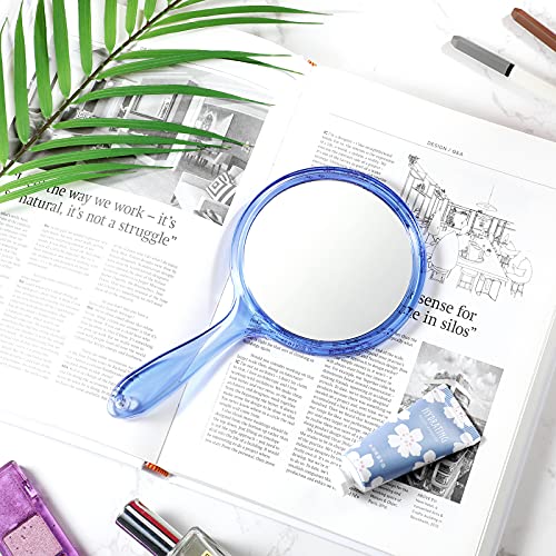 Image of Jetec Double Sided Handheld & Wall Mount Mirror, 2X Magnifying, 4.5 x 8.3 inches, Blue