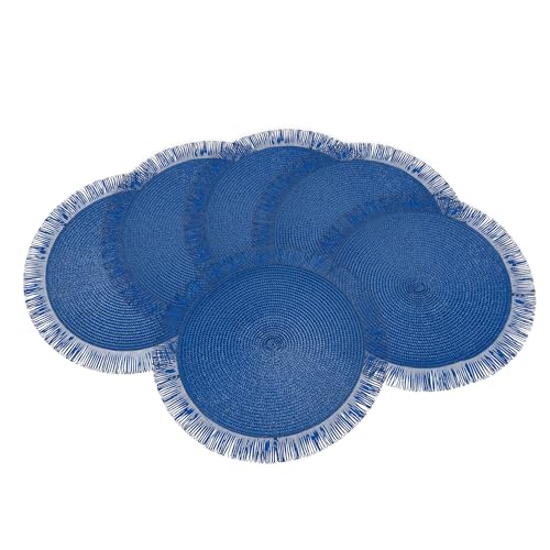 Baroni Home Set 6 Tovagliette Tonde in Paglia Sintetica Colorata, Tovagliette Sottopiatto, Tovaglietta Americana da Colazione, Diametro 38 cm, Blu