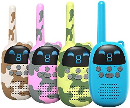 GOCOM Kids Walkie Talkies Kids Toys Age 3-12, Long Range Two Way Radios, Birthday Present Festival Gifts for Children Girls Boys, for Outside, Camping, Hiking 4Pack (Blue+Brown+Green+Pink)