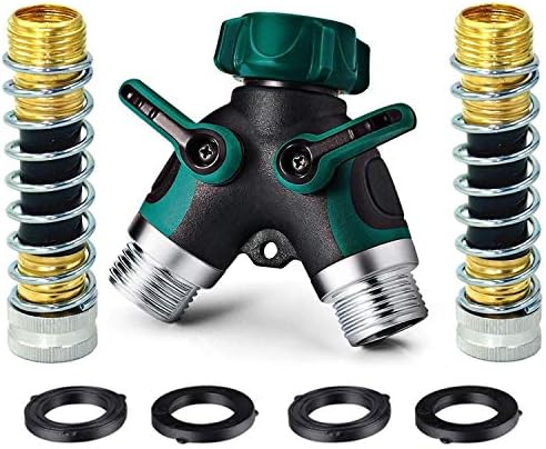 WUYOR 2 Way Hose Splitter + 2 Kink Free 8cm Hose Savers + 4 Washers 3/4 Hose Connector Bolted & Threaded Splitter Rubberized Grip Smooth Long Handles Valve Garden Splitter (7 Parts Accessory)