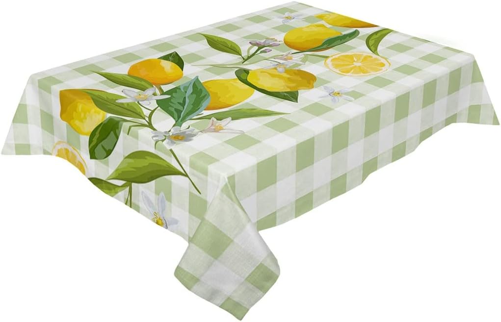 Lemon Plaid Tablecloths Waterproof Kitchen Dining Coffee Table for Living Room Home Decor Table Covers(153x259cm)