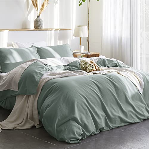Bedsure Linen Duvet Cover California King - Linen Cotton Blend Duvet Cover Set, Sage Green Linen Duvet Cover, 3 Pieces, 1 Duvet Cover 104X98 Inches And 2 Pillowcases, Comforter Sold Separately #TOP1