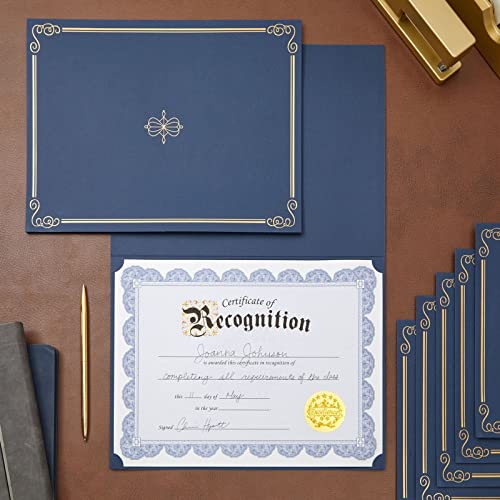 Best Paper Greetings 96 Sheets Navy Blue Floral Certificate Paper for Printing - Customizable Blank Cardstock with Border for Graduation Diploma, Achievement Awards, Recognition Documents (8.5x11")