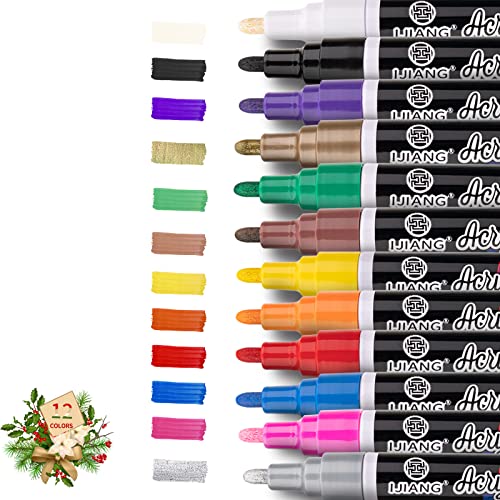 12 Colors Acrylic Paint Markers Pens, Waterproof &...