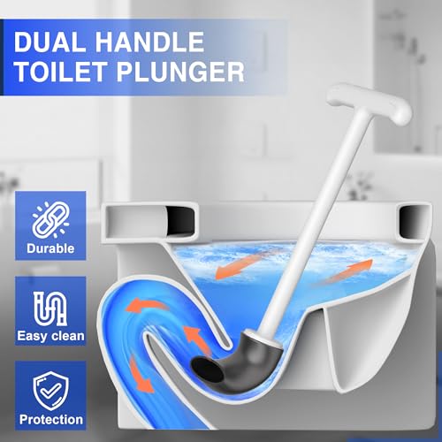 Image of Upgraded Toilet Plunger with Holder, Wall Mounted Toilet Bowl Plunger with Hideaway Caddy, Dual Handle Plunger for Bathroom Built-in Drip Tray