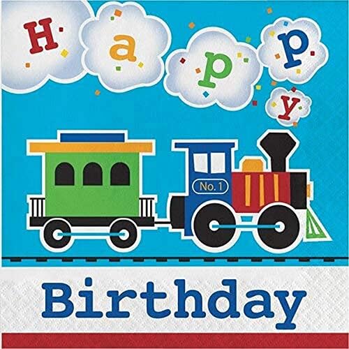 Creative Converting All Aboard Blue Boy's 1st Birthday Dinner Plates - Set Of 8, 8.75 Inch, Train Theme