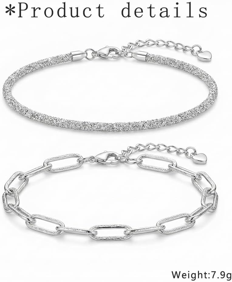 2-teiliges Armband-Set aus 925er Sterlingsilber – Büroklammerkette und mehrlagiges Design, trendiger Damenschmuck für Party und Alltag