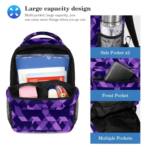 Sacs à dos triangle violet géométrique pour écolier avec trousse