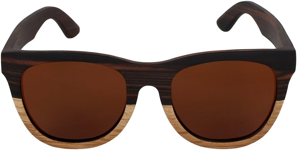 Caprio Brown Wooden Frame Patterned Unisex Rectangular Sunglasses