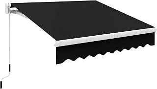 Outsunny 8x7 Ft Retractable Patio Awning, Manual Black Sun Shade for Deck Window Door, UV Heat Block