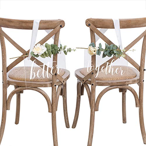 Ling's Moment Handmade Acrylic Wedding Chair Signs Better and Together Chair Signs Wedding Chair Decorations