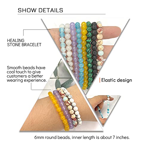 Wainis 16Pcs 6Mm Gemstone Beaded Bracelets For Women Tiny Crushed Stone Crystal Bracelet Beaded Couples Stretch Unisex Stretch Bracelets Jewelry #TOP3