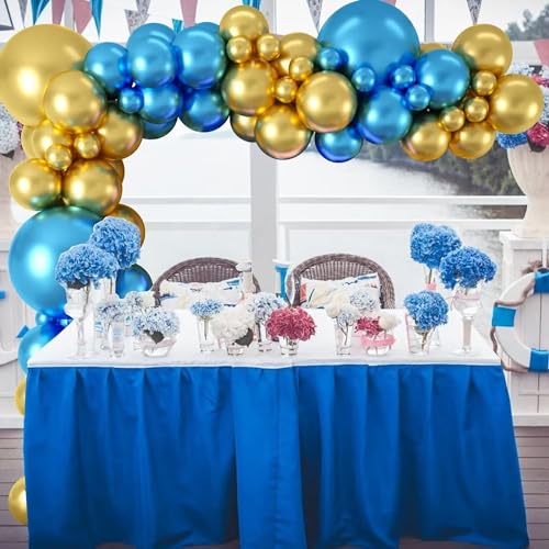 Image of 30 pcs Blue Gold Chrome and White Metallic Balloons for Birthday Decorations, Anniversary, Engagement, Wedding, Baby Shower, Welcome Baby Party Decorations (30 Pcs, Blue White Gold ch)